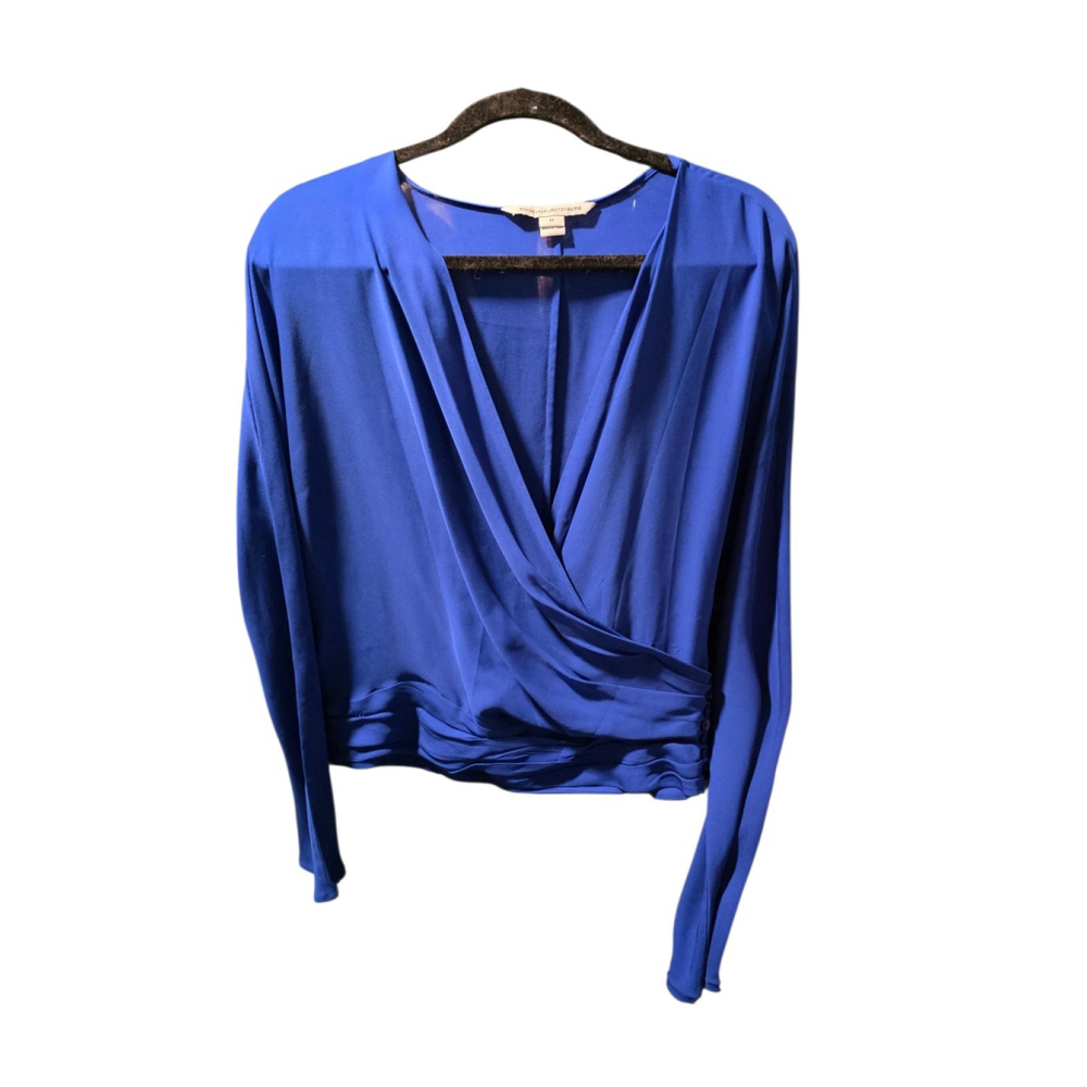 Diane von‎ Furstenberg DVF Cobalt Silk Blouse | Ruffle 8-Button Cuff | Sz 14